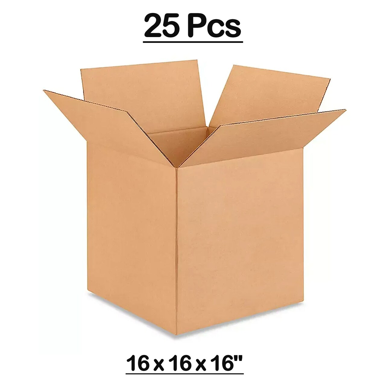 25 Psc Corrugated Boxes, Durable Kraft, Packing and Shipping 16 x 16 x 16 Inch